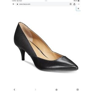 Calvin Klein Black Pointed-Toe Mid Heel Pump with Textured Heel